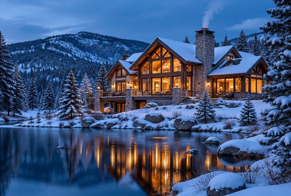 Timber-frame retreat on the water, Evergreen